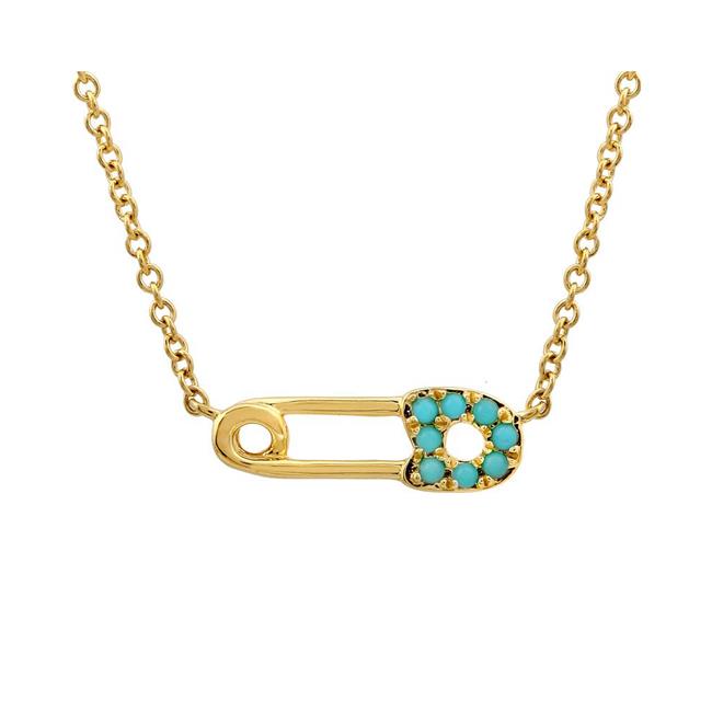 London Collection 14k Yellow Gold Turquoise Safety Pin Pendant