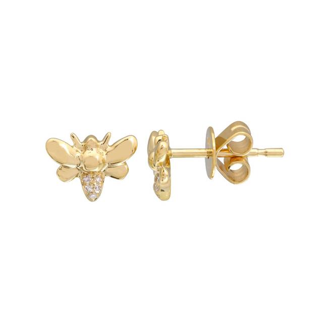 London Collection 14k Yellow Gold Diamond Bee Stud Earrings