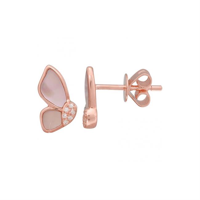 London Collection 14k Rose Gold Mother of Pearl and Diamond Butterfly Stud Earrings