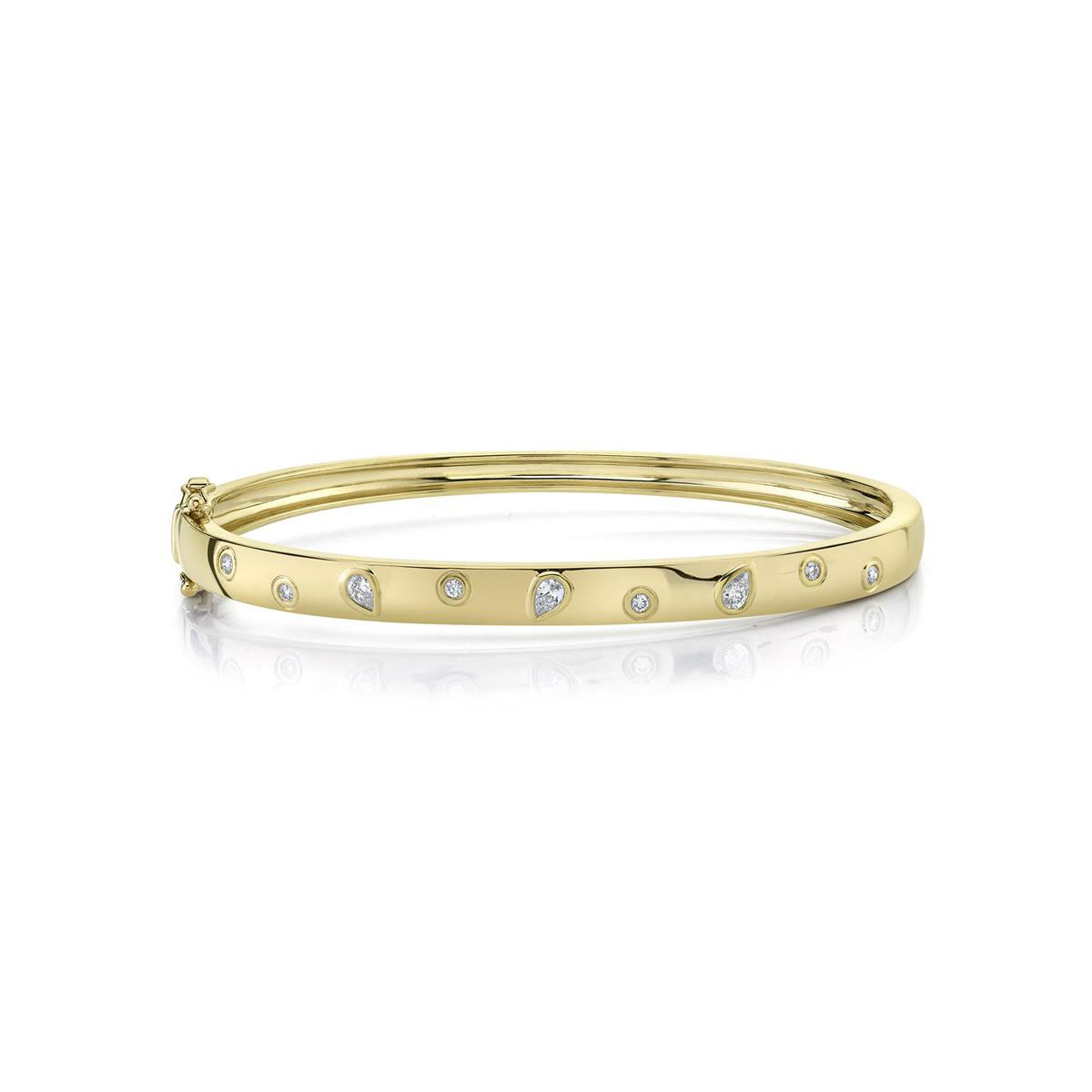 London Collection 14k Pear Shape and Round Diamond Station Bangle