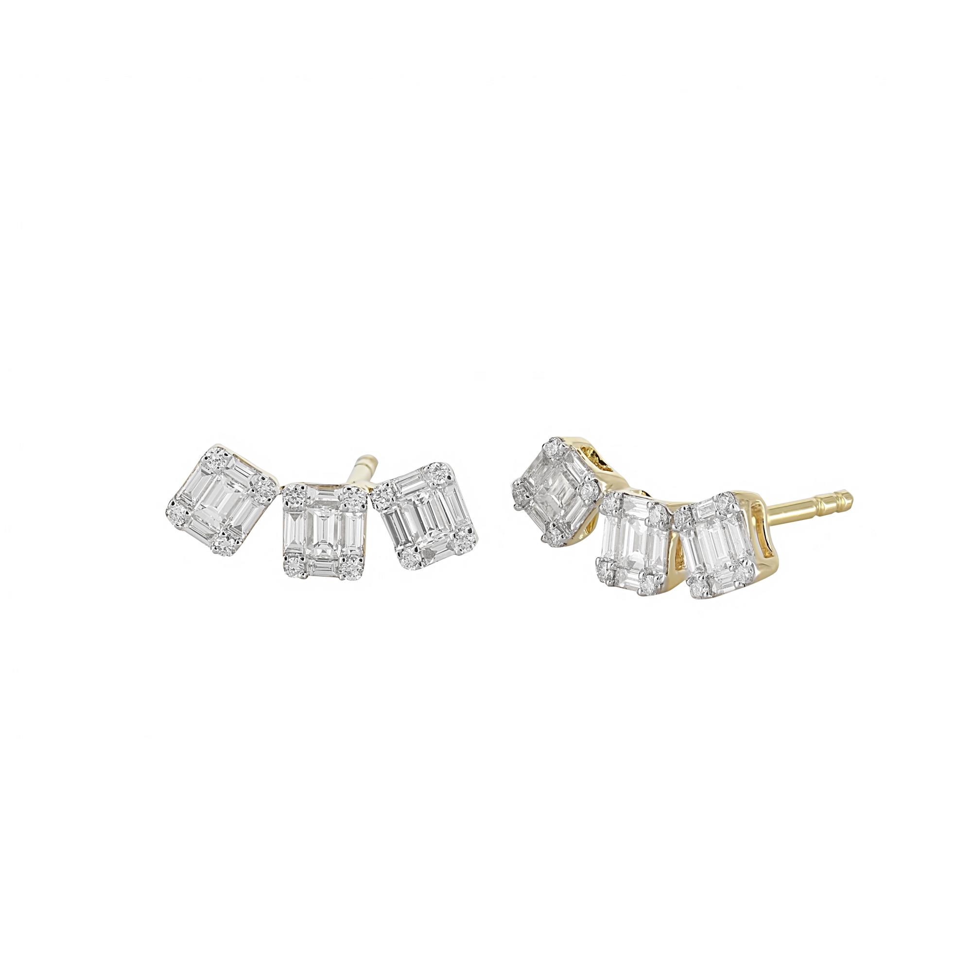 London Collection 18k Yellow Gold Emerald Diamond Composite Earrings