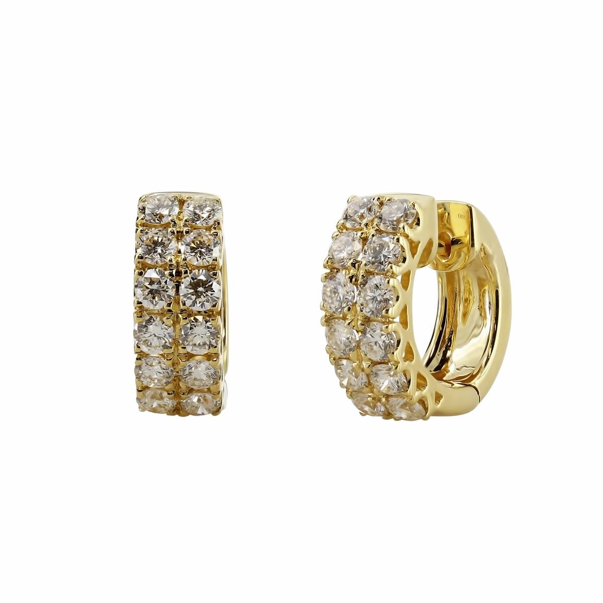 London Collection 18k Yellow Gold Two Row Diamond Huggie Hoop Earrings