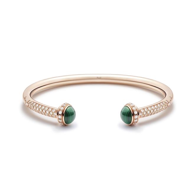 Piaget Possession 18k Rose Gold Malachite and Pave Diamond Open Bangle Bracelet