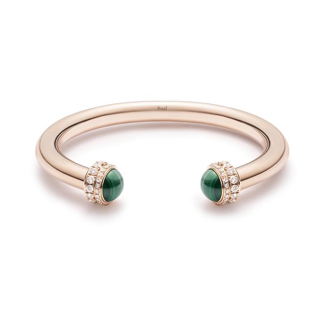 Piaget Possession 18k Rose Gold Malachite and Diamond Open Bangle Bracelet