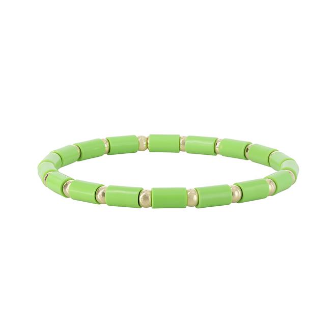 London Collection 18k Yellow Gold and Lime Green Tube Bead Stretch Bracelet