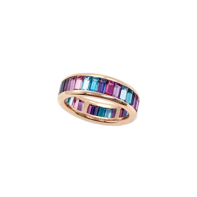 Jane Taylor 14k Rose Gold Cirque Vertical Baguette Mixed Gemstone Eternity Band