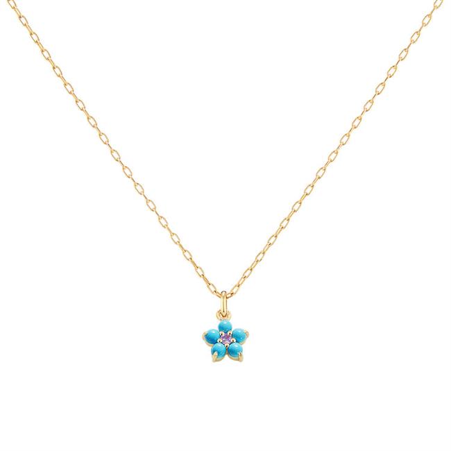 Jane Taylor 14k Yellow Gold Turquoise And Purple Sapphire Flower Necklace