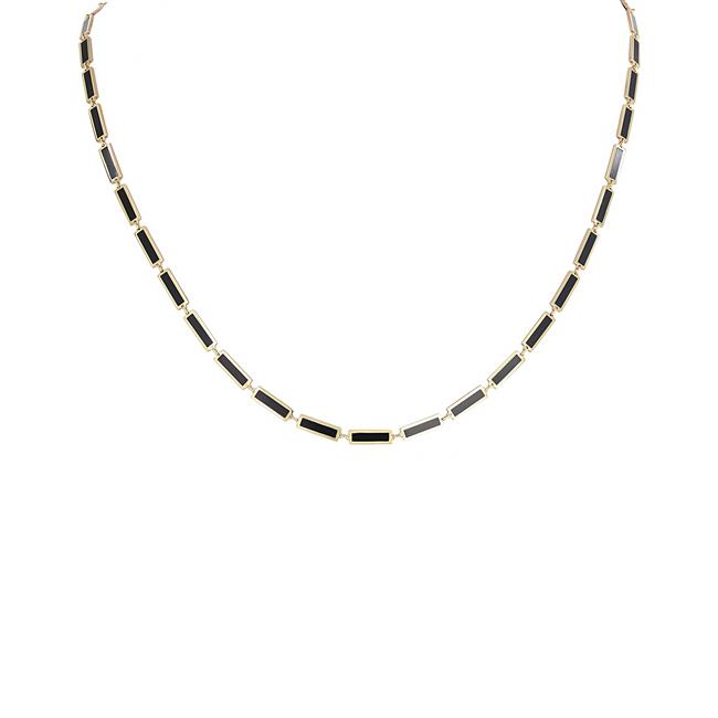 London Collection 14k Yellow Gold Black Enamel Rectangle Link Chain