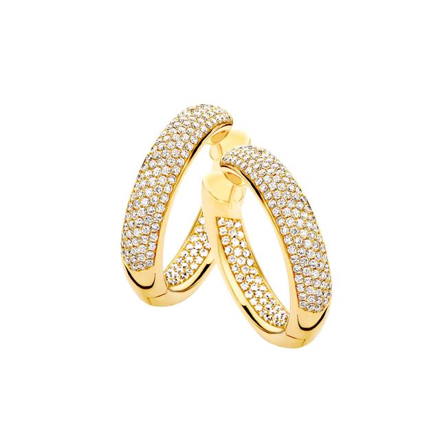 London Collection 18k Yellow Gold Pave Diamond Inside-Outside Hoop Earrings