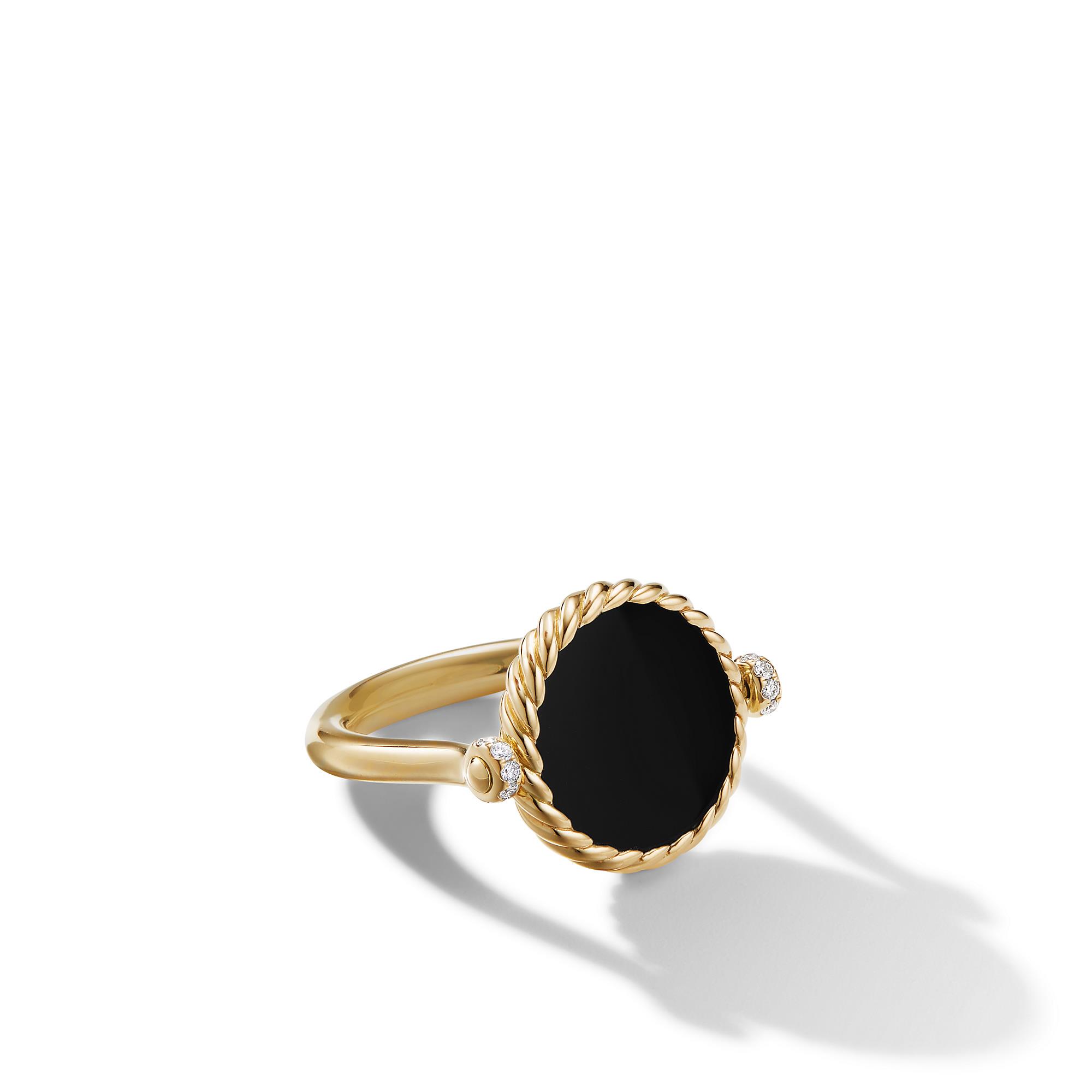 David Yurman DY Elements® Reversible Swivel Ring in 18K Yellow Gold with Black Onyx and Mother of Pearl and Pavé Diamonds