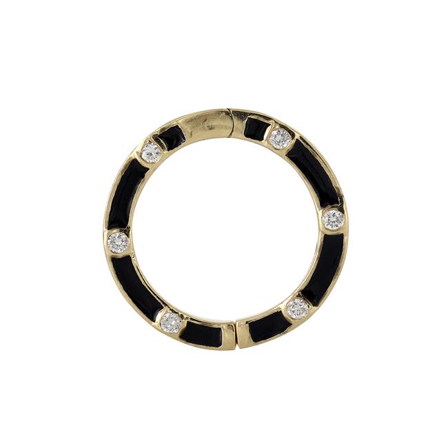 London Collection 14k Yellow Gold Pave Diamond Black Enamel Circle Clasp