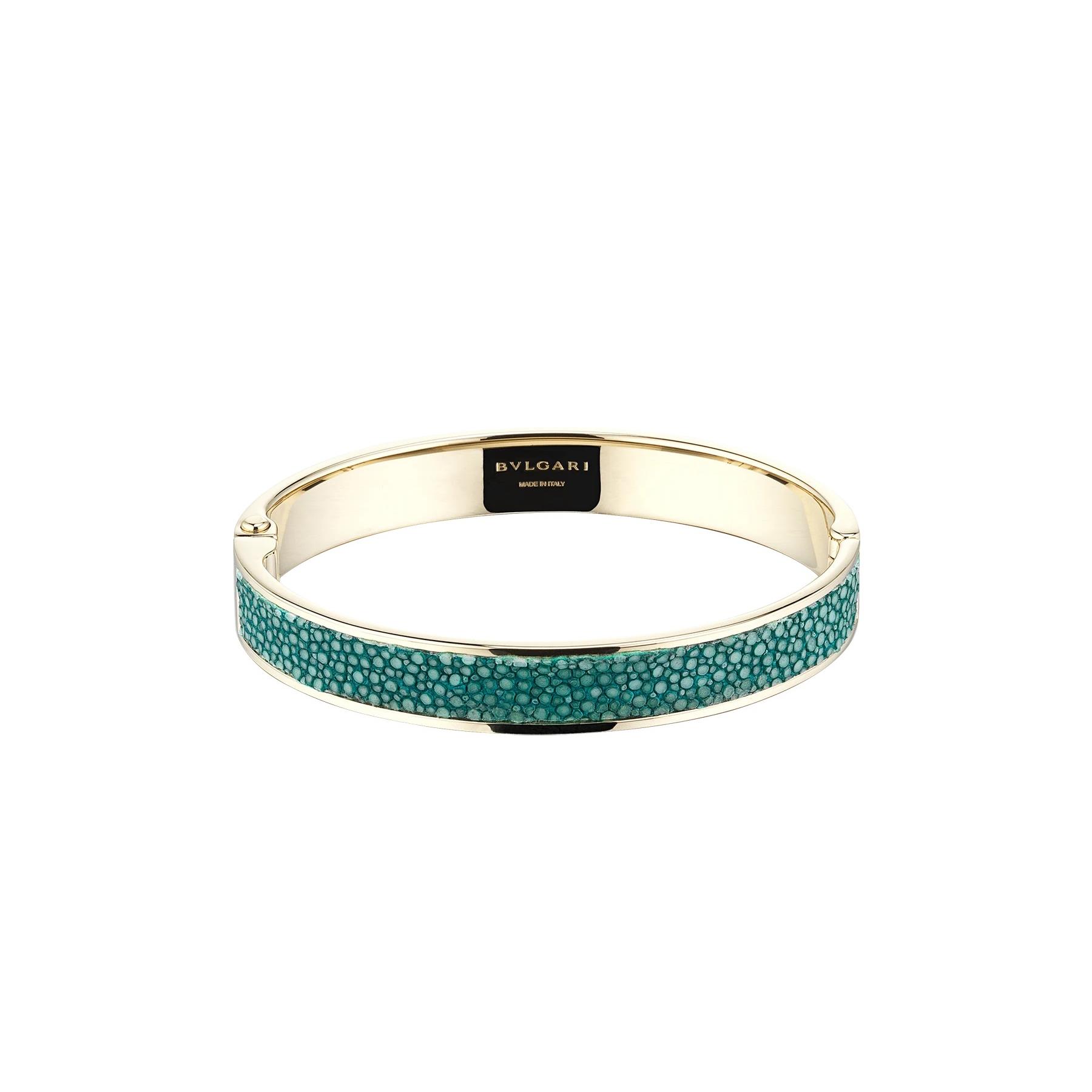 Bvlgari Green Leather Hinge Small Bracelet