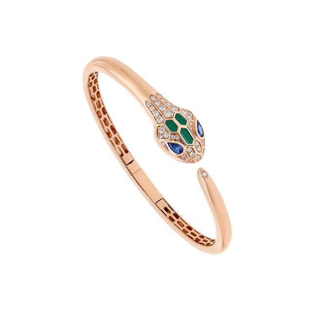 Bvlgari Serpenti 18k Rose Gold Sapphire Malachite And Diamond Bracelet