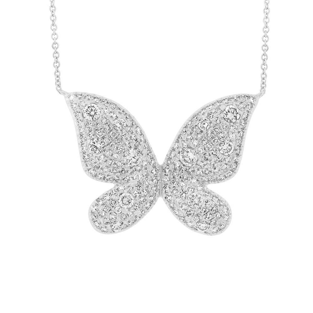 London Collection 14k White Gold and Diamond Butterfly Necklace 