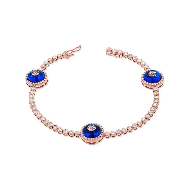 London Collection 14k Rose Gold and Diamond 3 Evil Eye Bracelet