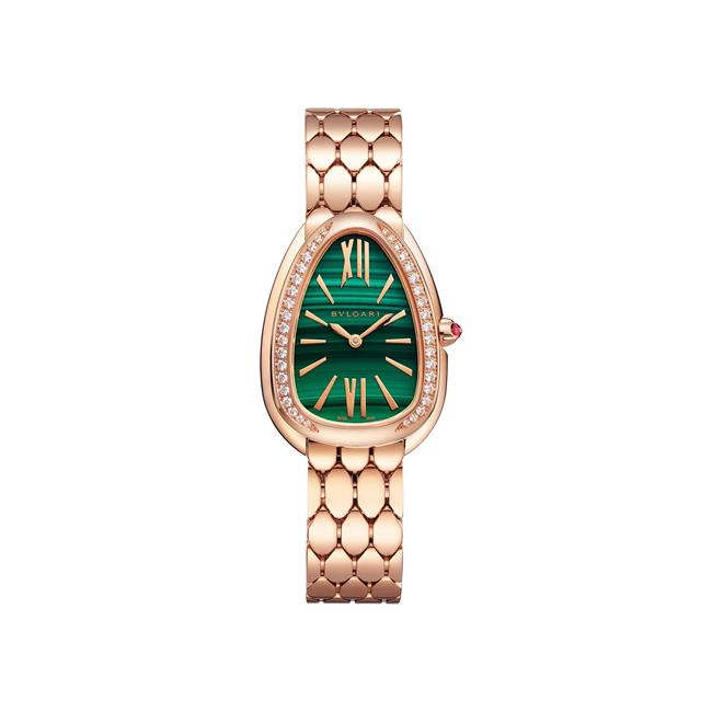 Bvlgari Serpenti Seduttori 18k Rose Gold Diamond And Malachite Watch