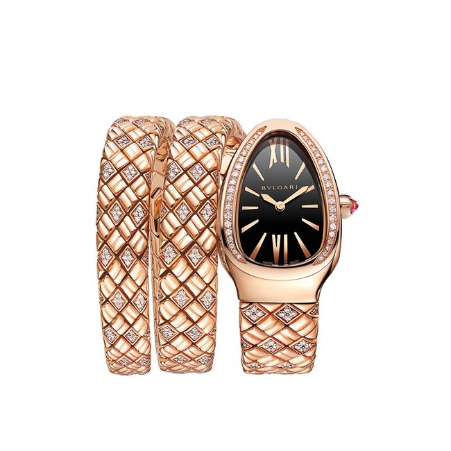 Bvlgari Serpenti Spiga 18k Rose Gold Diamond Double Spiral Watch