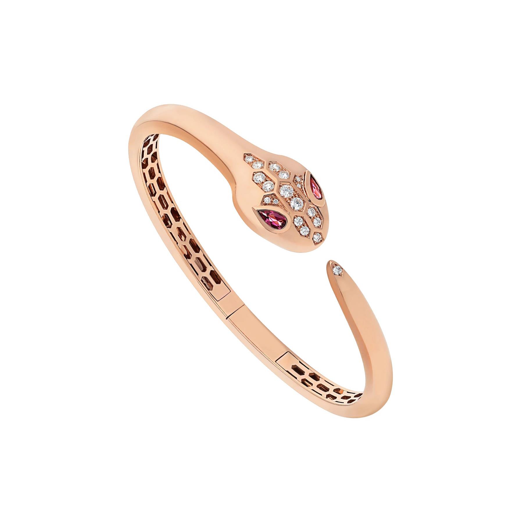 Bvlgari Serpenti Demi 18k Rose Gold Bracelet with Diamonds and Rubellite