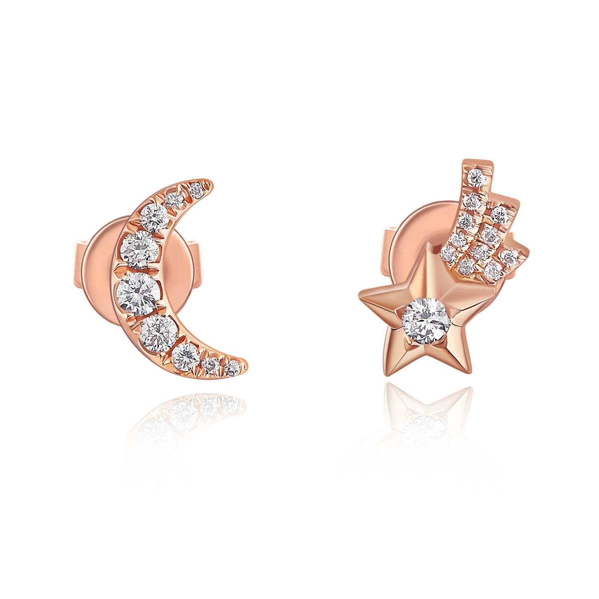 London Collection 14k Gold Moon and Star Pave Diamond Stud Earrings