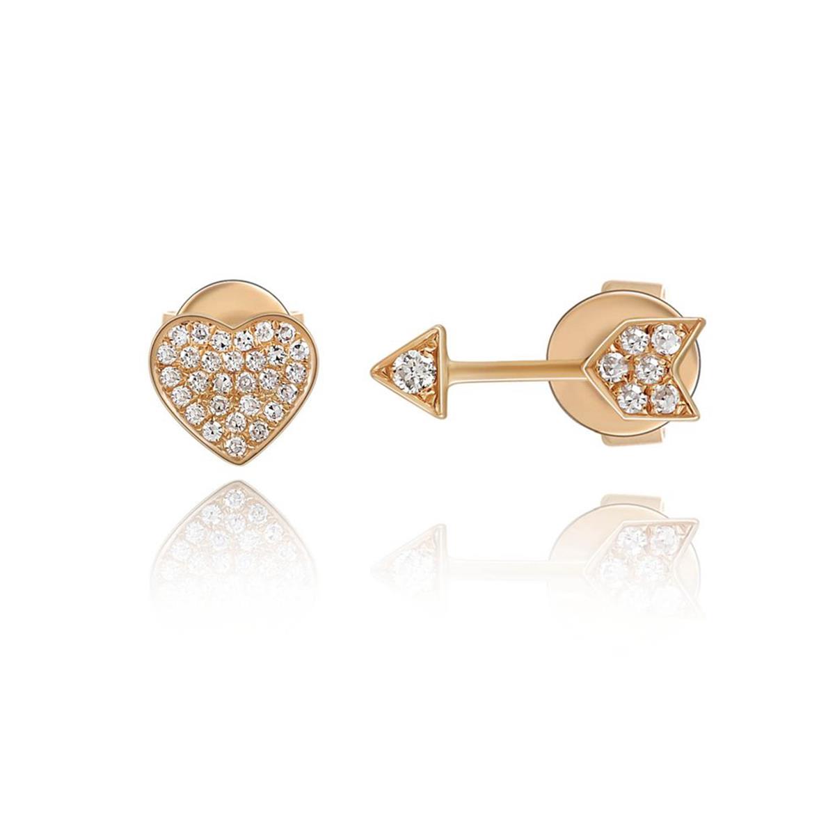 London Collection 14k Gold Heart and Arrow Pave Diamond Stud Earrings