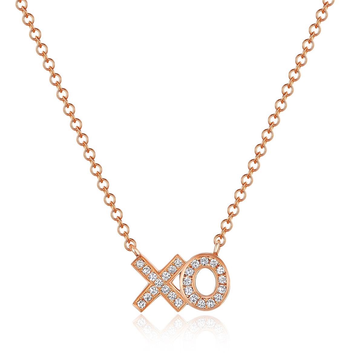 London Collection 14k Gold Pave Diamond "XO" Pendant Necklace