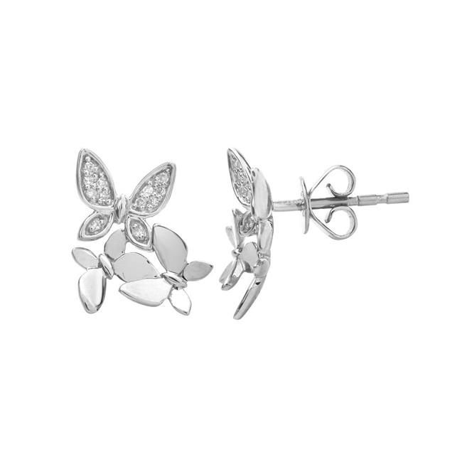 London Collection 14k White Gold Diamond Butterfly Cluster Earrings