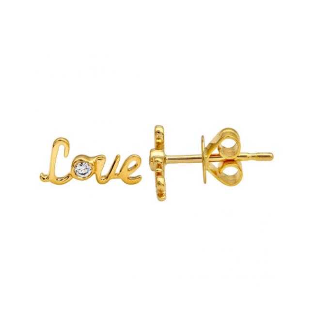 London Collection 14k Yellow Gold and Diamond "Love" Stud Earrings