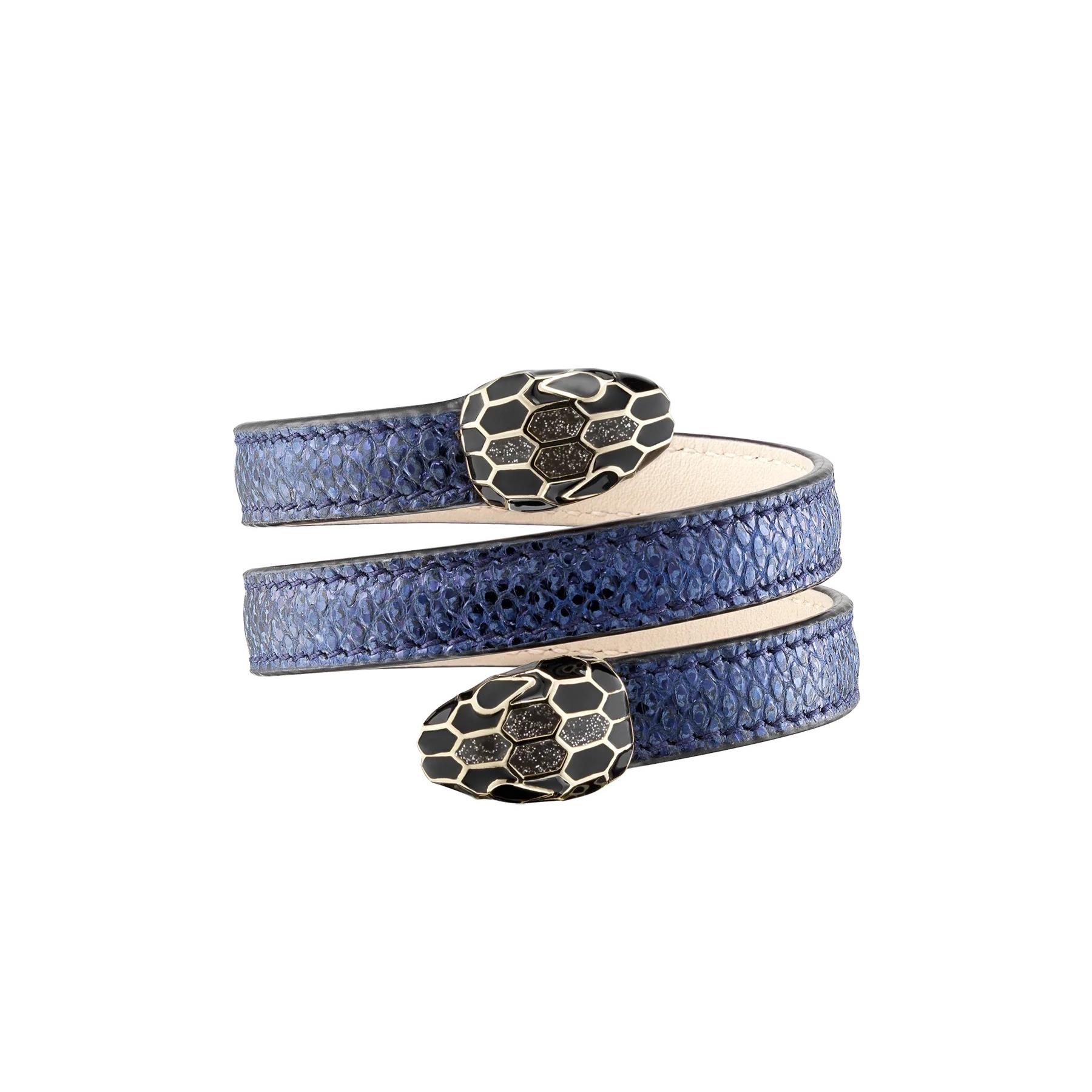 Bvlgari Serpenti Forever Cleopatra Midnight Sapphire Metallic Karung Double Wrap Bracelet Medium Size