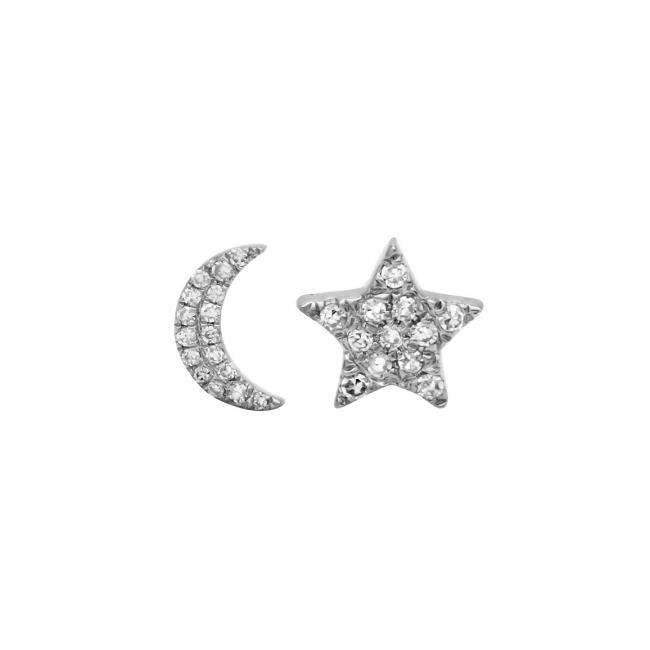 London Collection 14k White Gold Moon and Star Diamond Studs