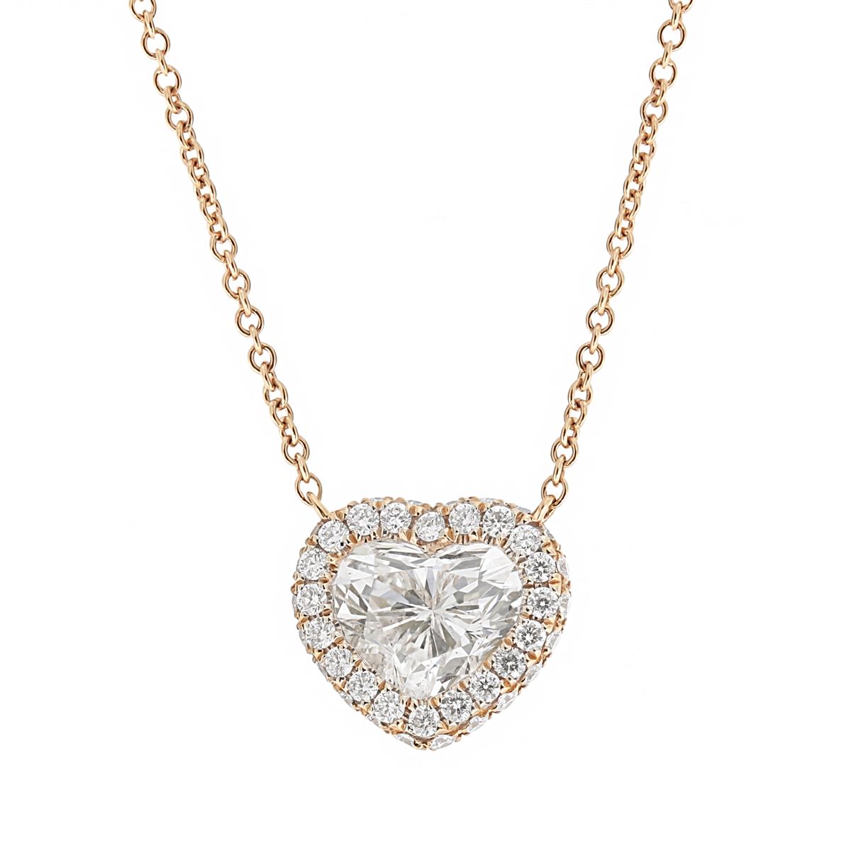 London Collection Rose Gold Pave Diamond Halo Heart Pendant Necklace