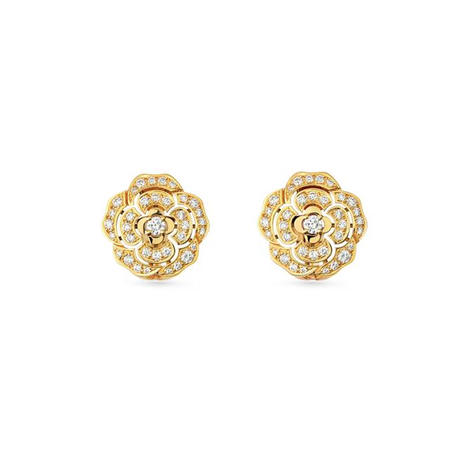 CHANEL Bouton De Camelia 18k Yellow Gold Earrings