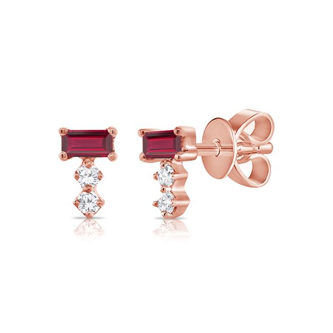 London Collection 14k Rose Gold Ruby and Diamond Earrings