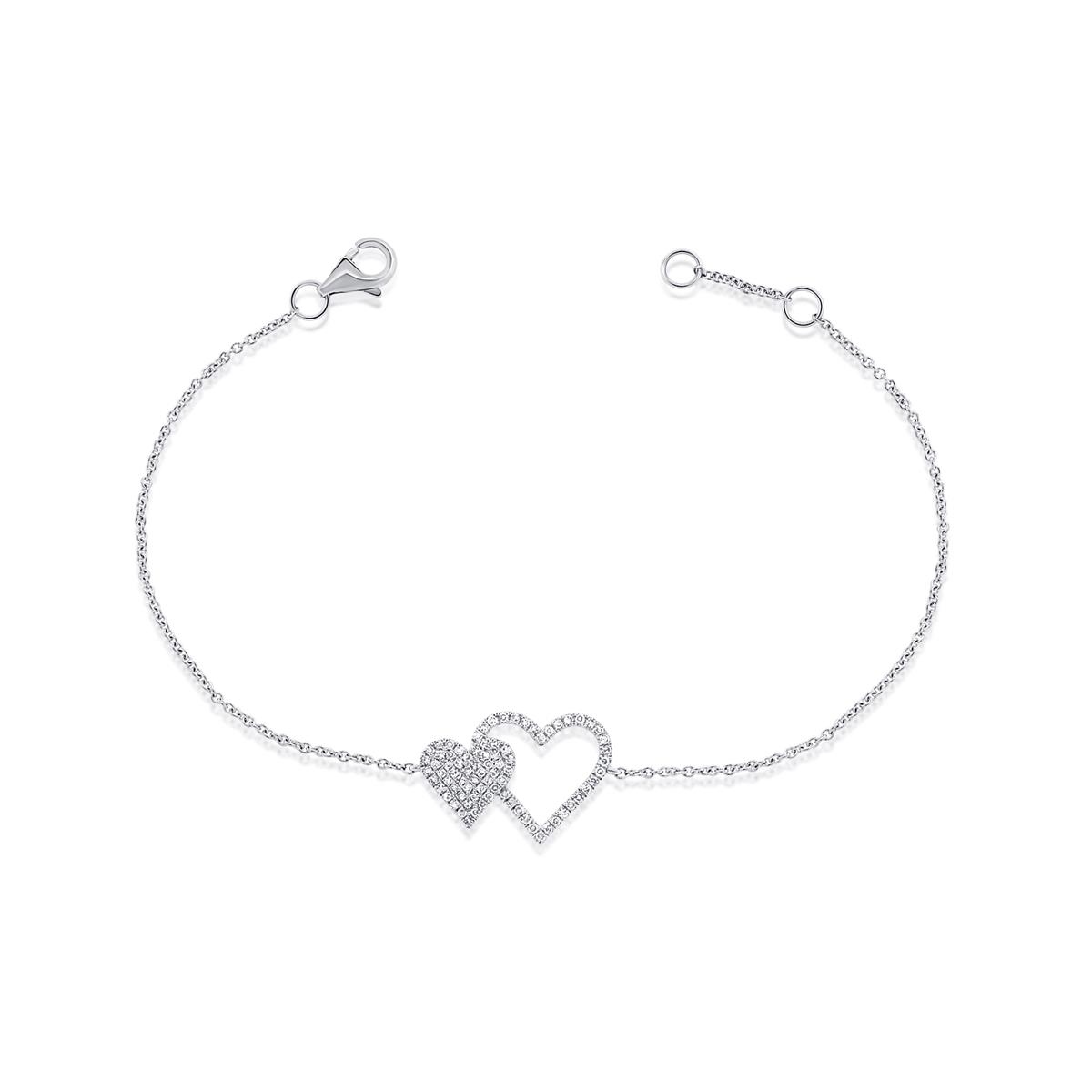 London Collection White Gold  Double Heart Diamond Bracelet