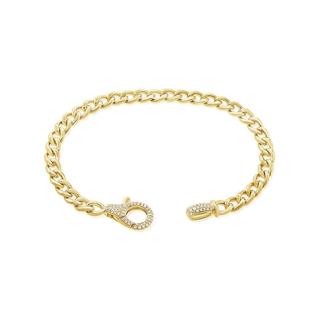 London Collection 14k Yellow Gold Pave Diamond Clasp Curb Chain Bracelet