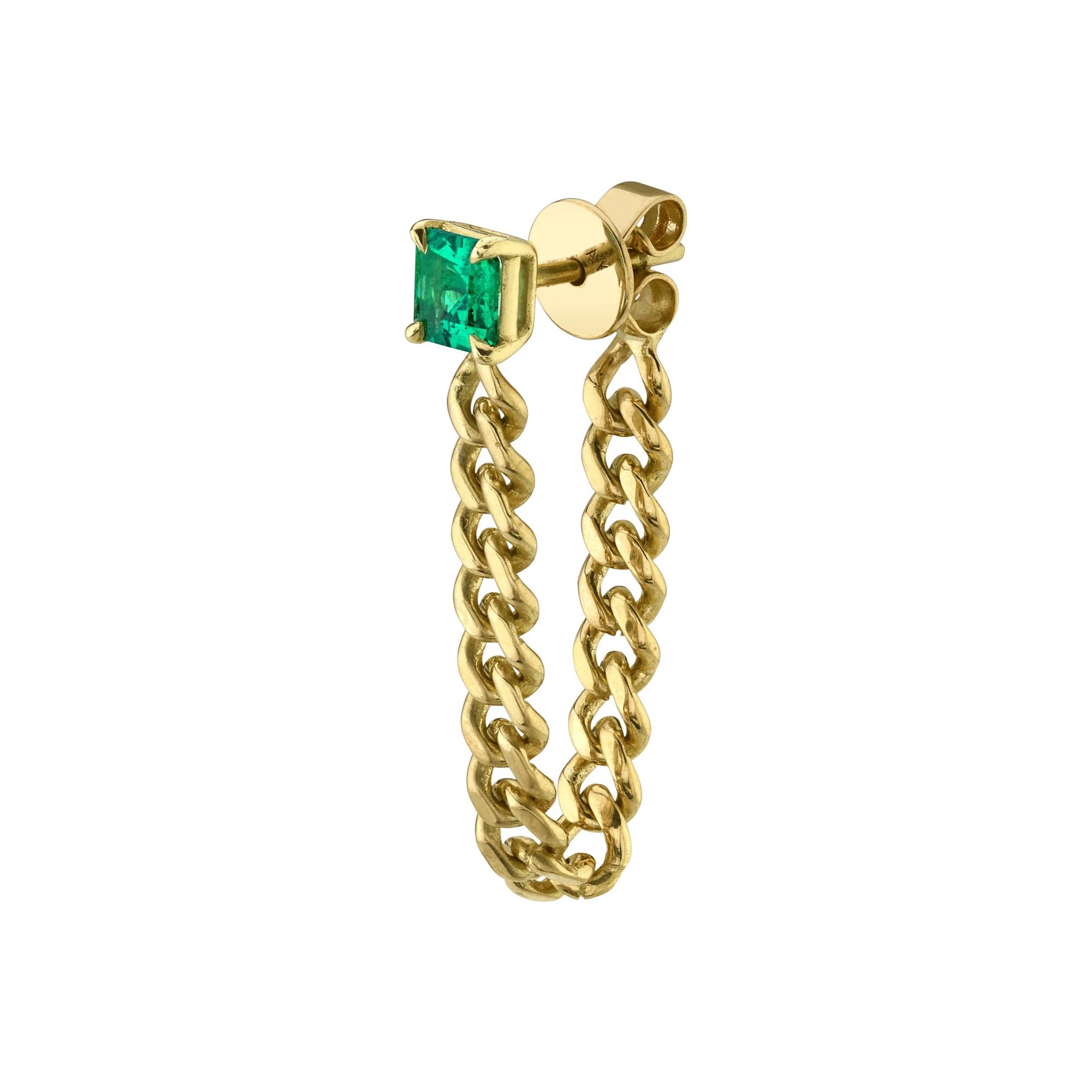 Anita Ko 18k Yellow Gold Emerald and Cuban Loop Earring