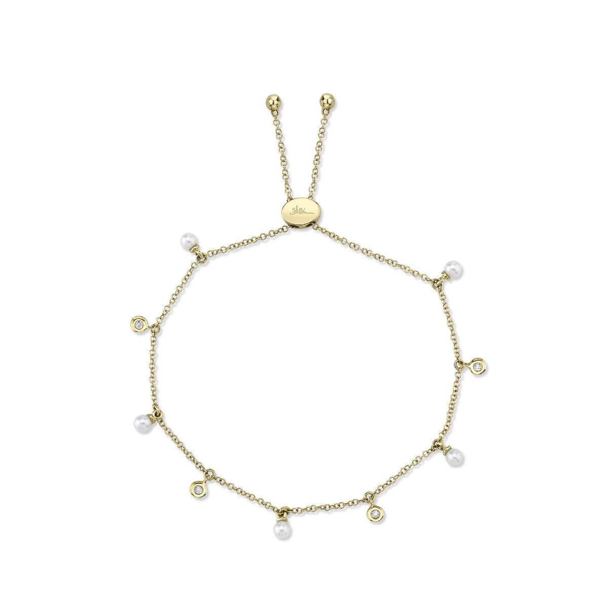 London Collection Diamond and Pearl 14k Gold Bolo Bracelet