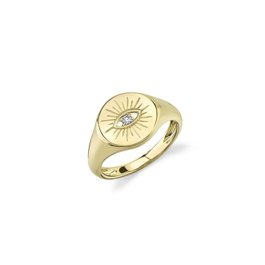 London Collection 14k Yellow Gold and Diamond Evil Eye Signet Ring