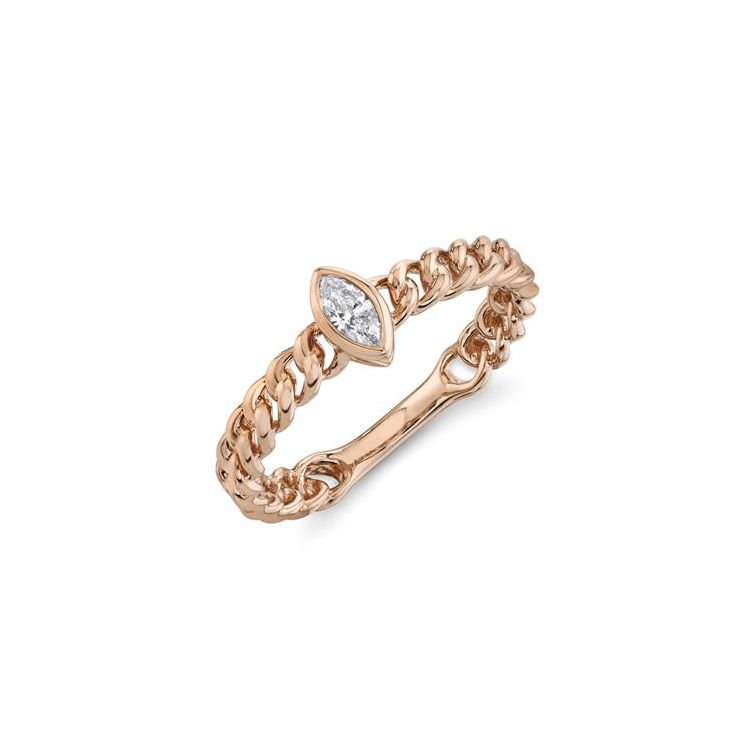 London Collection 14k Rose Gold Single Marquise Diamond Chain Link Ring