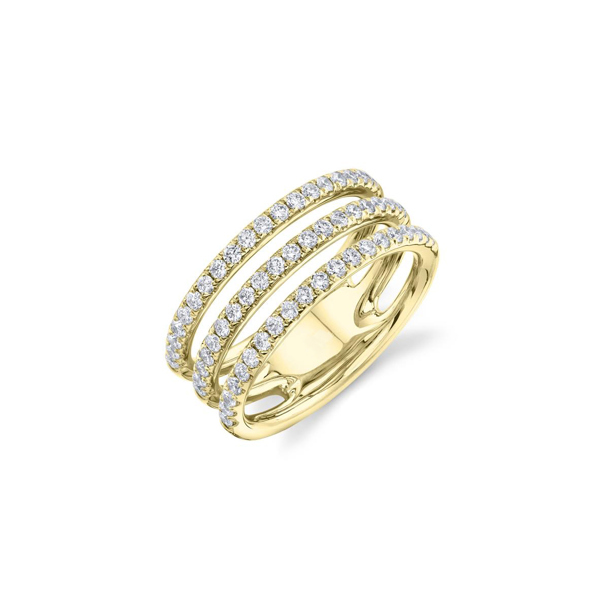 London Collection 14k Yellow Gold 3 Row Round Diamond Ring