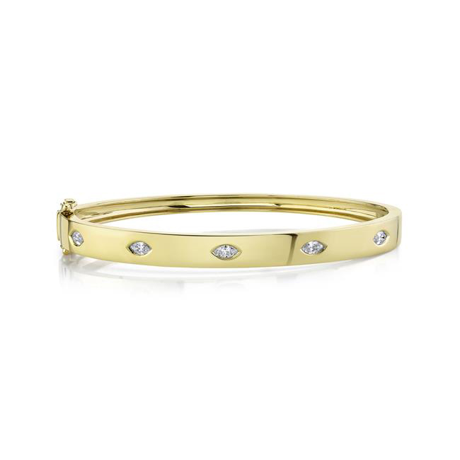 London Collection 14k Yellow Gold Marquise Diamond Station Bangle Bracelet