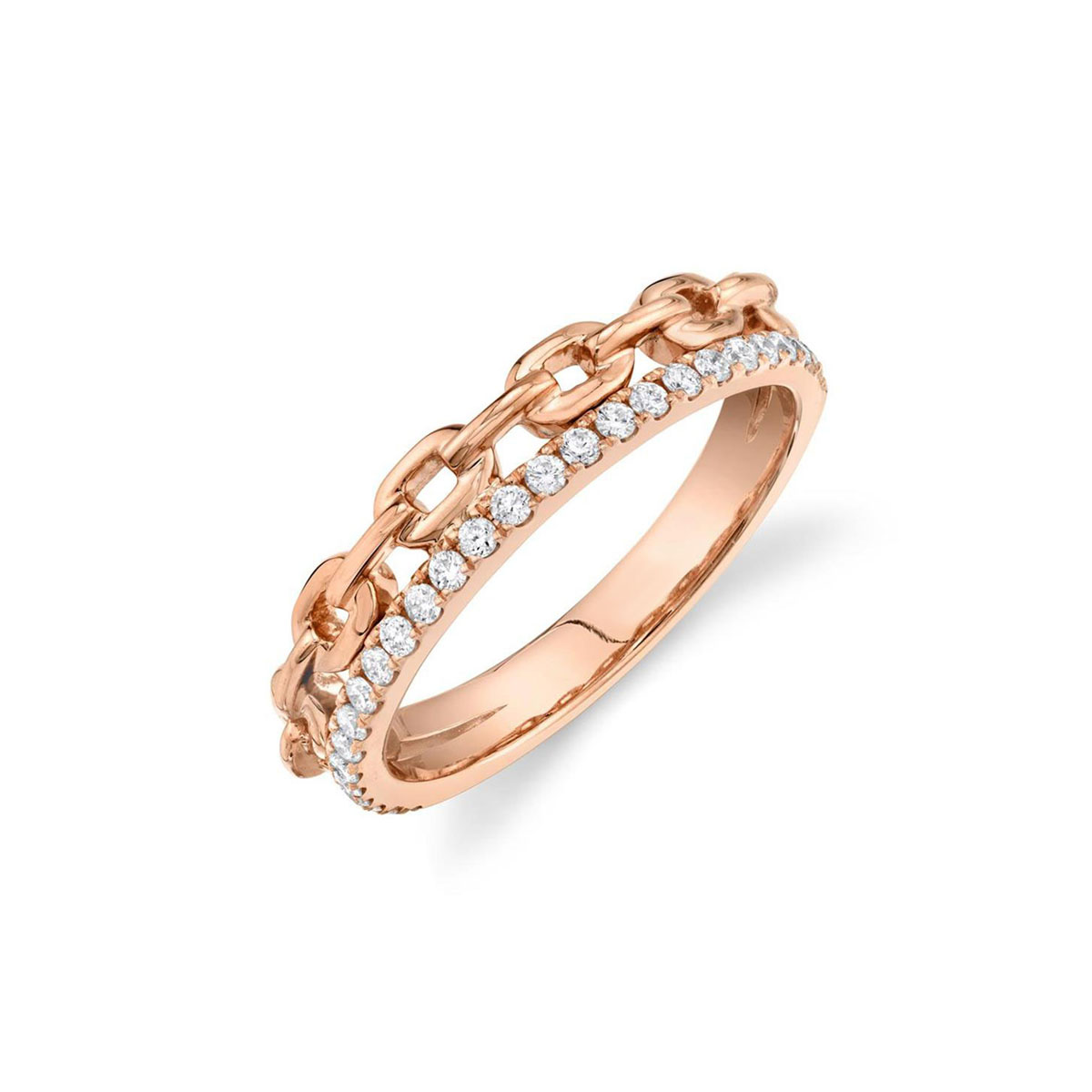 London Collection 14k Gold Diamond Rectangle Chain Link Ring