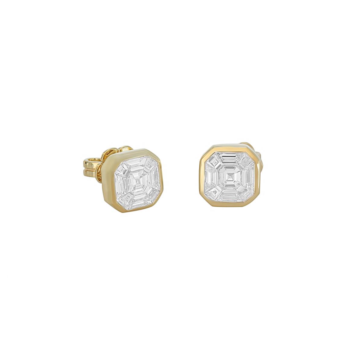 London Collection 18k Yellow Gold Bezel Set Mosaic Diamond Small Stud Earrings