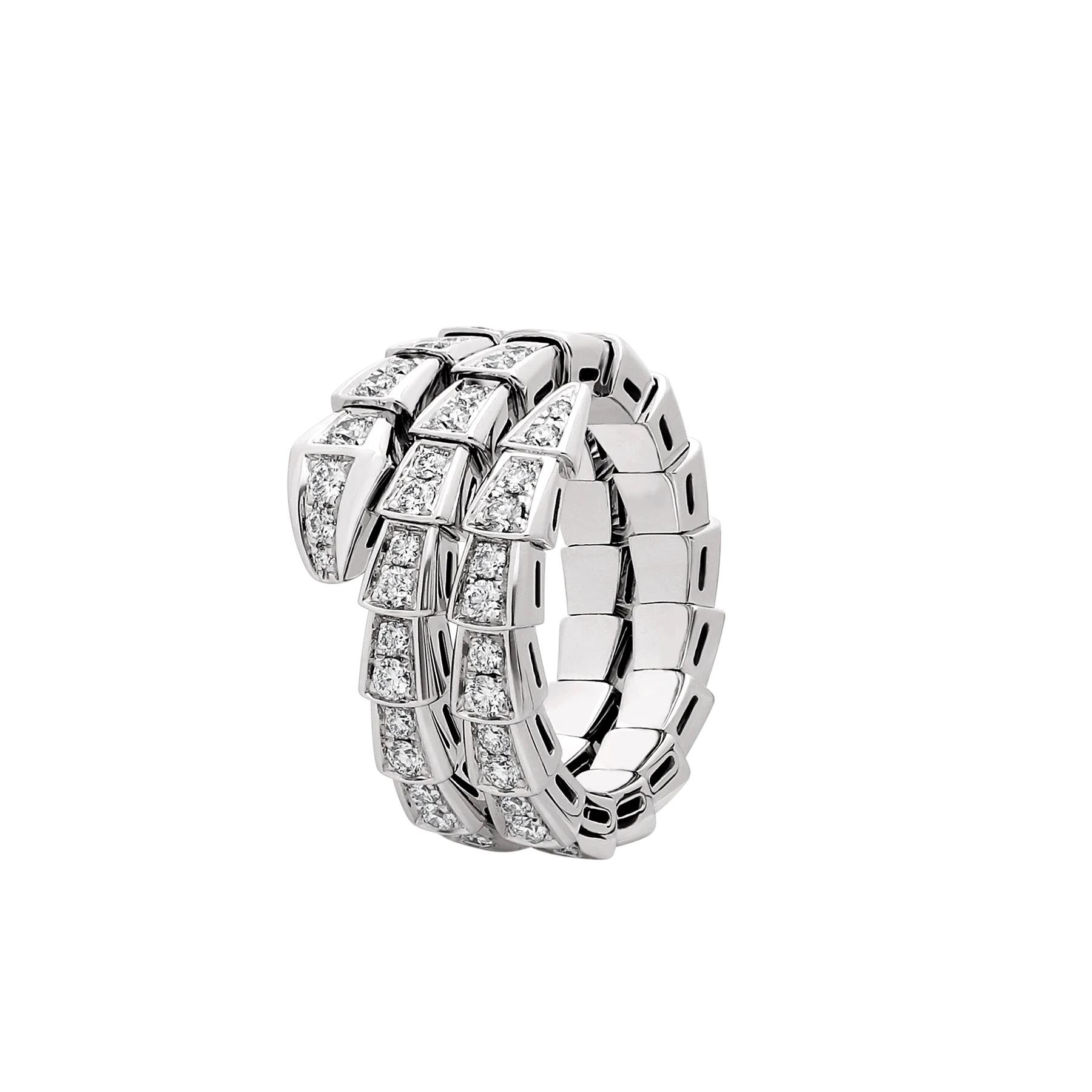 Bvlgari Serpenti Viper 18k White Gold Diamond Double Wrap Ring Medium Size