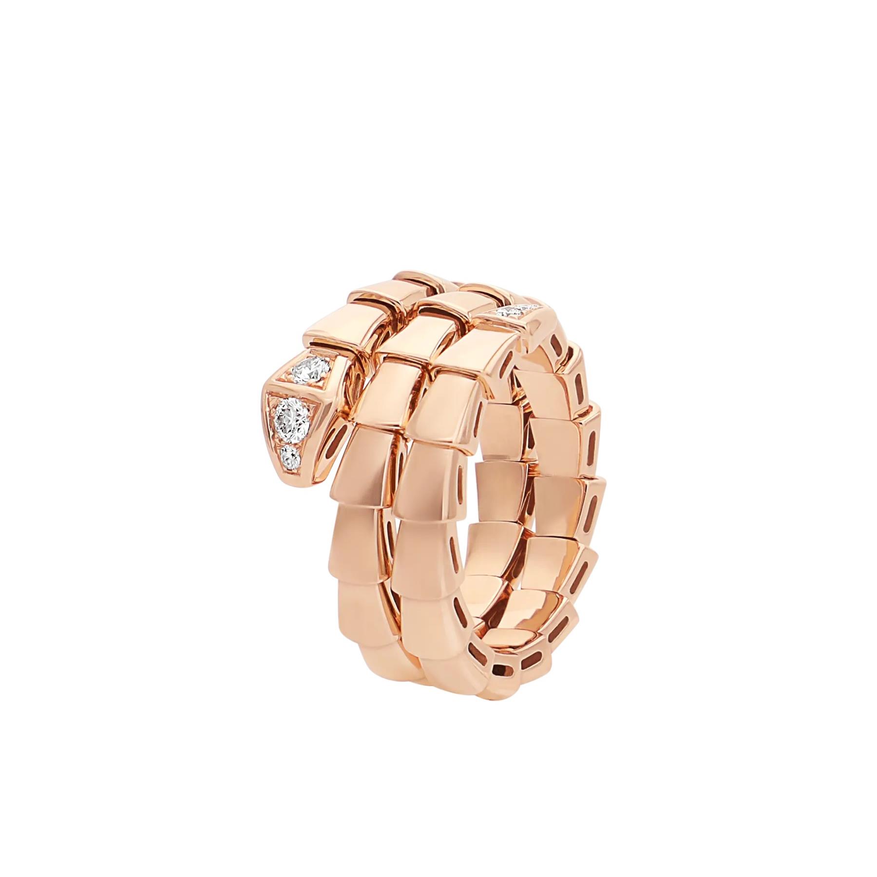 Bvlgari Serpenti Viper 18k Rose Gold Diamond Double Wrap Ring Medium Size