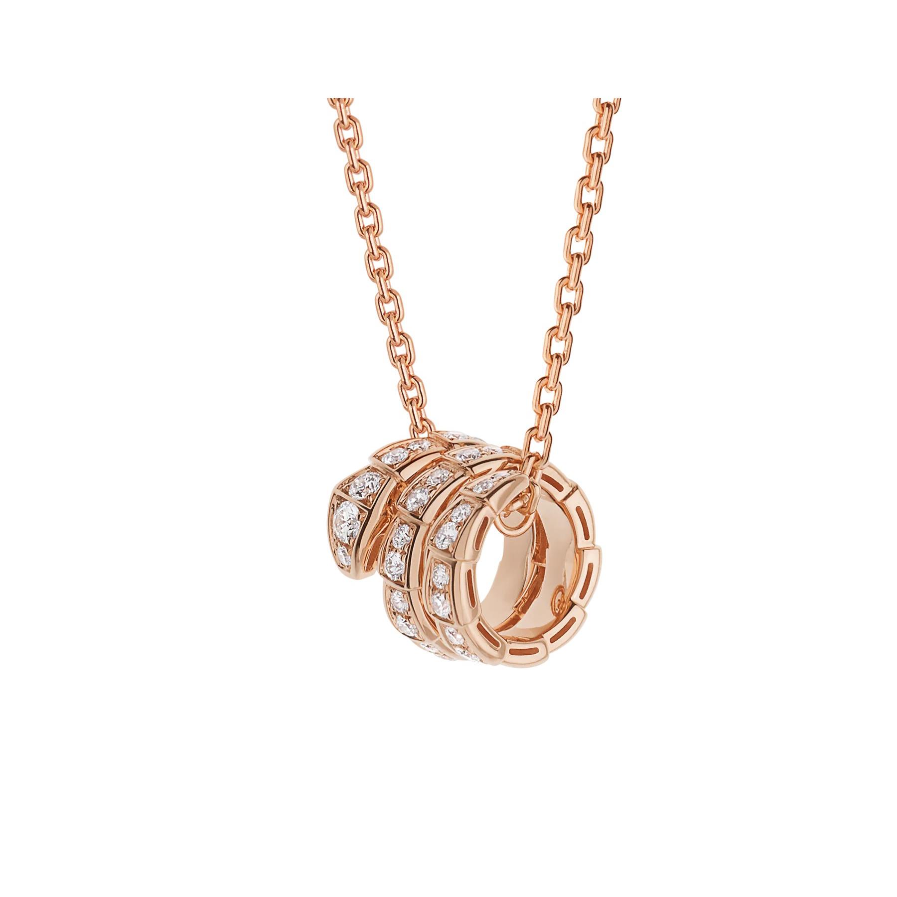 Bvlgari Serpenti Viper 18k Rose Gold Full Pave Diamond Pendant Necklace