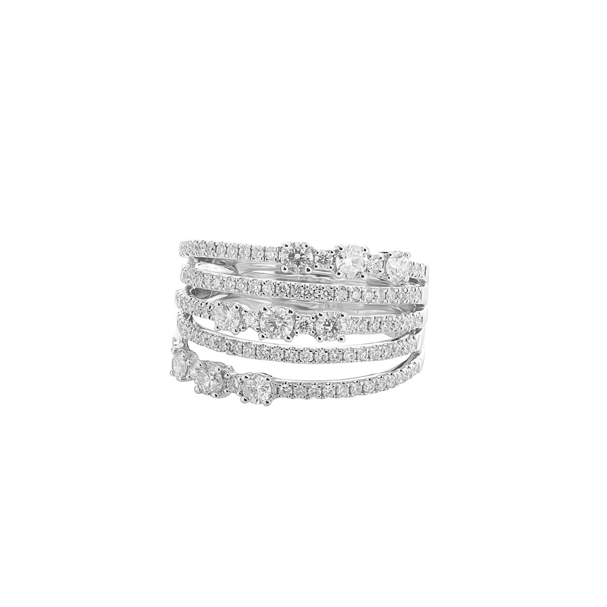 London Collection 18k White Gold Five Row Diamond Ring