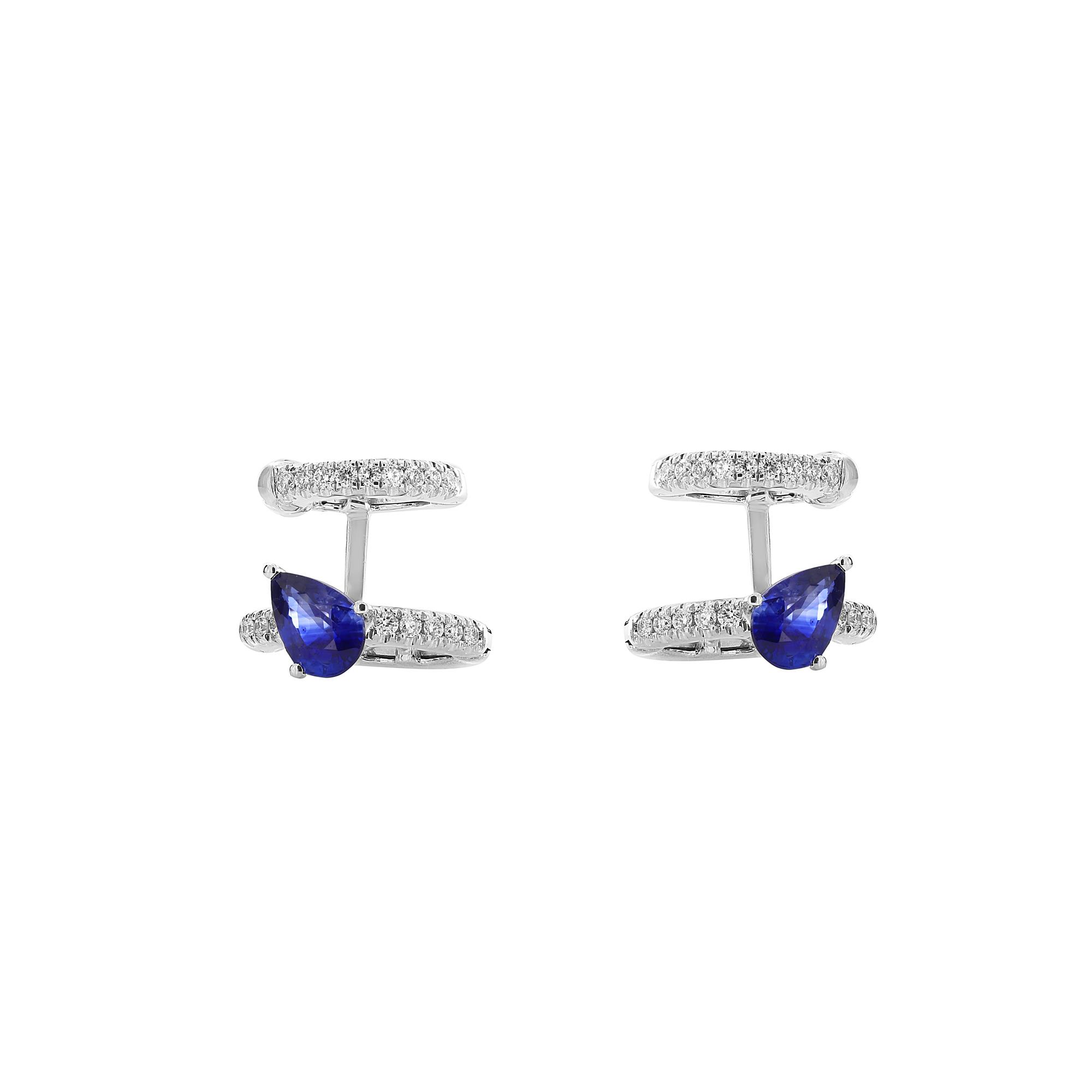 London Collection 18K White Gold Diamond and Pear Shape Sapphire Huggie Earrings