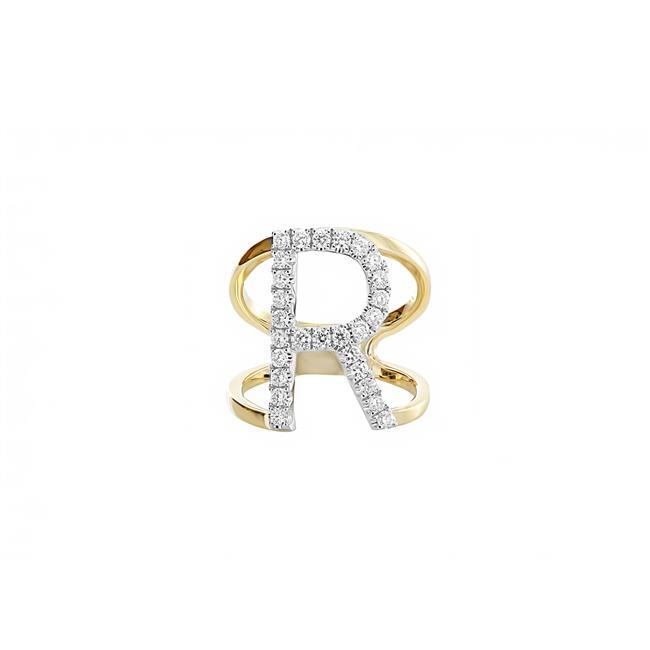 London Collection 14k Yellow and White Gold Diamond Initial "R" Ring