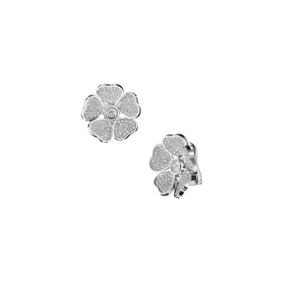 Chopard Happy Hearts Flowers 18k Diamond Heart Earrings