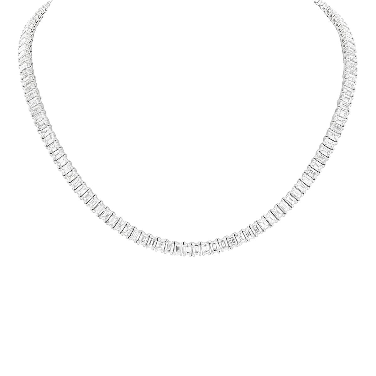 Norman Silverman 18k White Gold Emerald Cut Diamond Inline Necklace